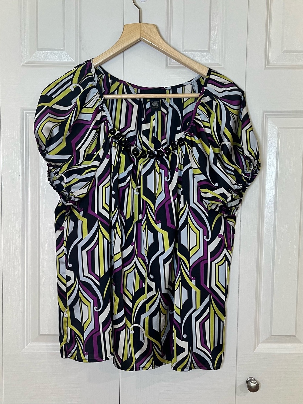 Lane Bryant Short Sleeve Peasant Blouse Retro Geometric Print Size 18/20